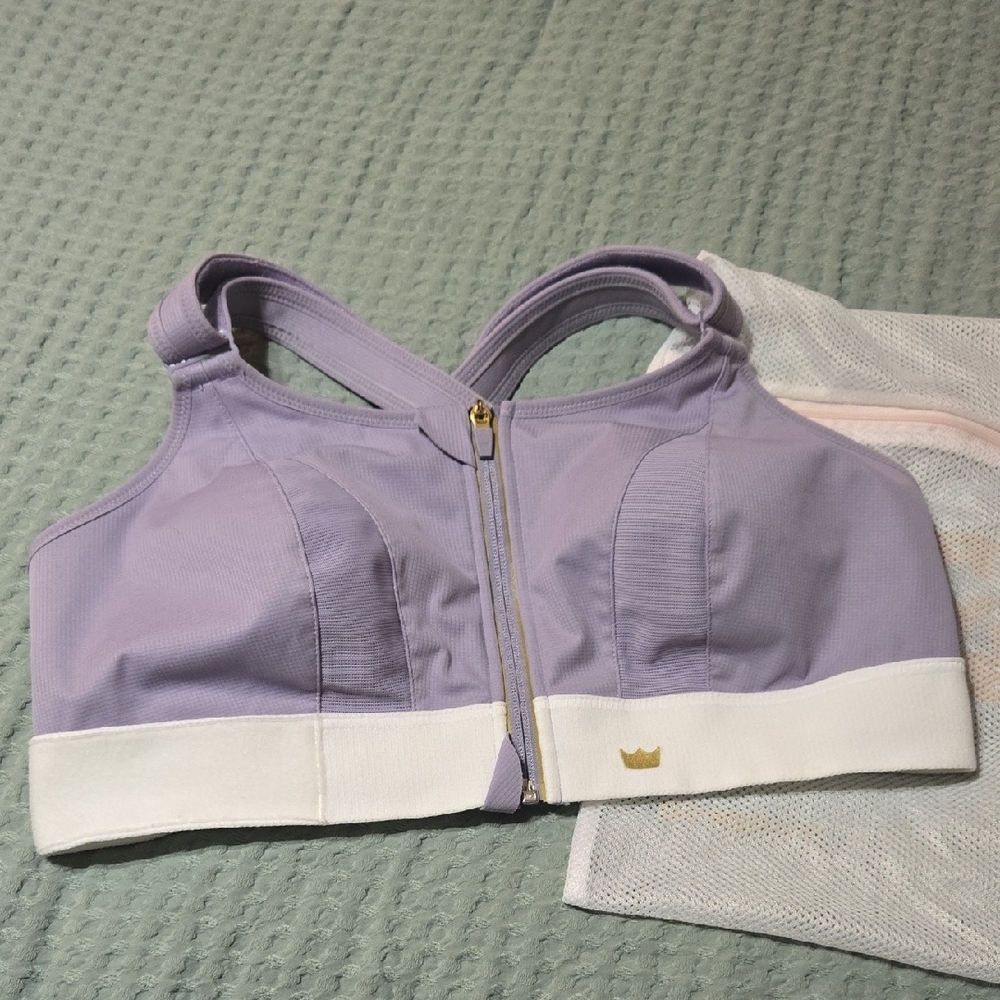 SHEFIT Lavender and White Sports Bra with Gold Logo - Brand New!